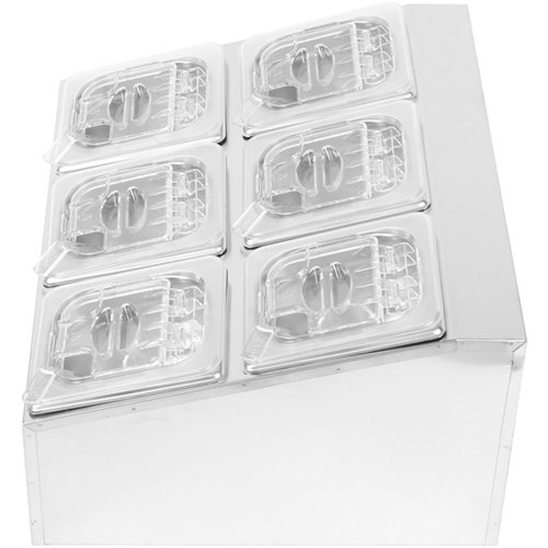 Commercial Condiment Holder including 6xGN1/6-100mm pans &amp fliptop lids | Stalwart DA- CHD06BPCFL