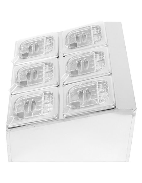 Commercial Condiment Holder including 6xGN1/6-100mm pans &amp fliptop lids | Stalwart DA- CHD06BPCFL