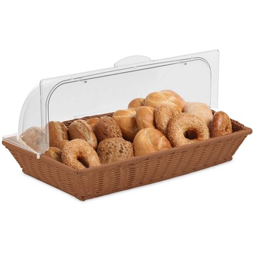 Commercial Bread Display Basket with Roll top cover 530x325x80mm Brown | Stalwart DA- WHRBBC2