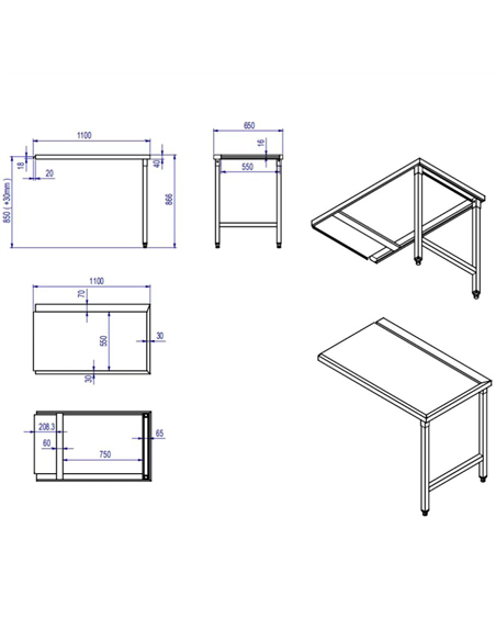 Unloading table Left side 1100x650x850mm No bottom shelf No splashback Stainless steel | Stalwart DA- SWT11065R