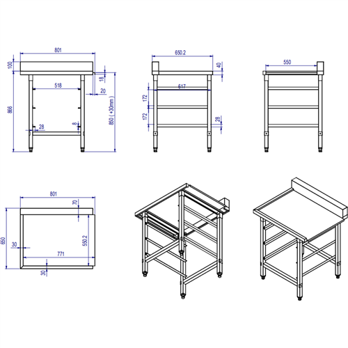 Unloading table Right side 600x650x850mm With dishwasher basket rack With splashback Stainless steel | Stalwart DA- WTF6065L