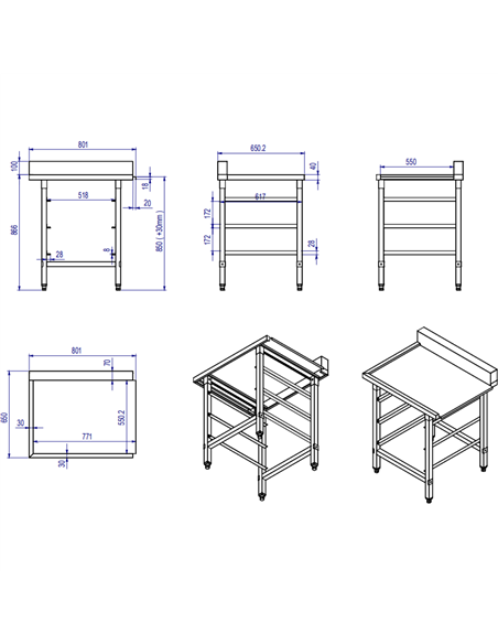 Unloading table Right side 600x650x850mm With dishwasher basket rack With splashback Stainless steel | Stalwart DA- WTF6065L