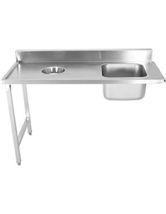 Loading table Left side 1400x650x850mm With sink With waste hole With splashback Stainless steel | Stalwart DA- DWITC1465R 2