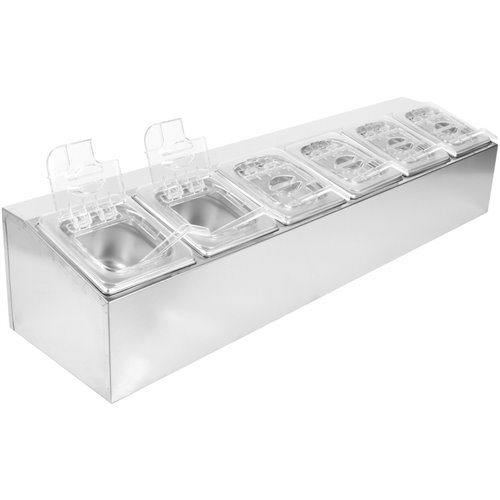 Commercial Condiment Holder including 6xGN1/6-100mm pans &amp fliptop lids | Stalwart DA- CHD06APCFL
