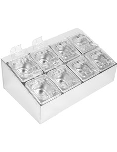 Commercial Condiment Holder including 8xGN1/6-100mm pans &amp fliptop lids | Stalwart DA- CHD08BPCFL