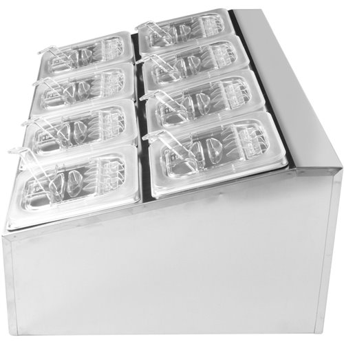 Commercial Condiment Holder including 8xGN1/6-100mm pans &amp fliptop lids | Stalwart DA- CHD08BPCFL