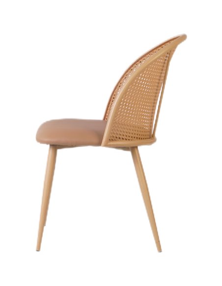 Bistro Rattan Chair with Brown Vinyl Seat Round Back | Stalwart DA- GSM1023NATURAL