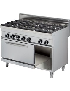 Professional Gas range Gas oven &amp open base 6 burners 36kW+6kW | Stalwart DA-Hotmax 700 GR732