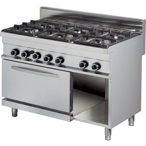 Professional Gas range Gas oven &amp open base 6 burners 36kW+6kW | Stalwart DA-Hotmax 700 GR732
