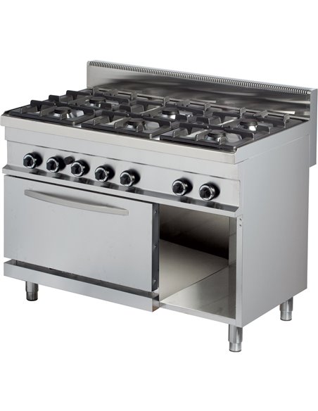 Professional Gas range Gas oven &amp open base 6 burners 36kW+6kW | Stalwart DA-Hotmax 700 GR732