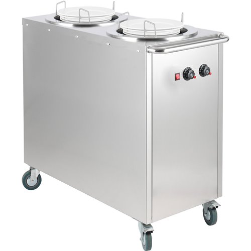 Heated Plate dispenser trolley Stainless steel 12''/300mm 2x50 plates with Rolltop Cover | Stalwart DA-TDDS2C