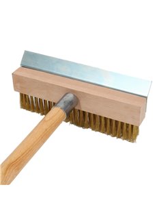 Pizza Oven Brush with Scraper Wood handle 100cm Brass Wire Bristles | Stalwart DA-WPB100C 2