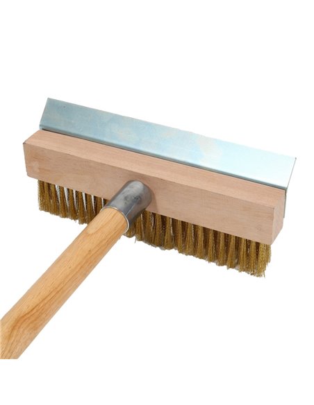 Pizza Oven Brush with Scraper Wood handle 100cm Brass Wire Bristles | Stalwart DA-WPB100C