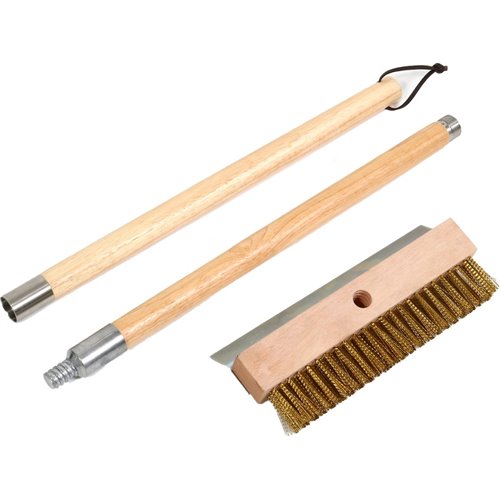 Pizza Oven Brush with Scraper Wood handle 100cm Brass Wire Bristles | Stalwart DA-WPB100C