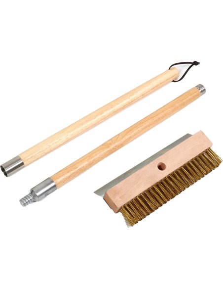 Pizza Oven Brush with Scraper Wood handle 100cm Brass Wire Bristles | Stalwart DA-WPB100C