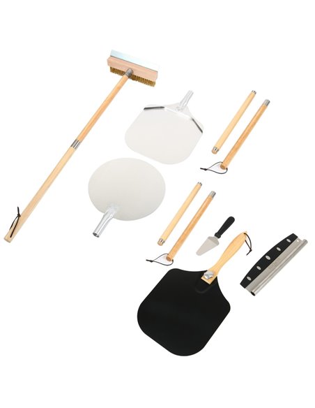 Set of 6 Pizza Oven Tools with Stand - 3pcs 12&quot Pizza Peel, Pizza Cutter, Spatula &amp Pizza Oven Brush with Scraper | Stalw