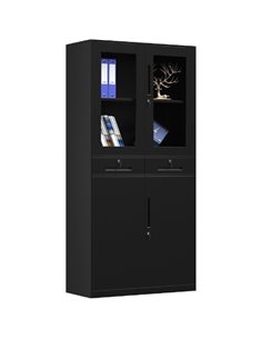 Commercial Steel Cabinet 4 Door 2 Drawer 900x400x1850mm Black | Stalwart DA-MYSC09
