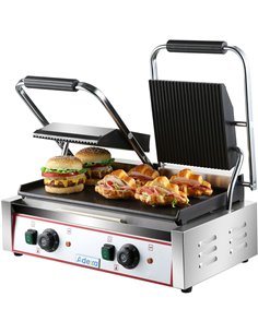 Heavy Duty Twin Panini Contact grill  Ribbed/Smooth 3.6kW Dual Zone | Stalwart DA-HEG813A
