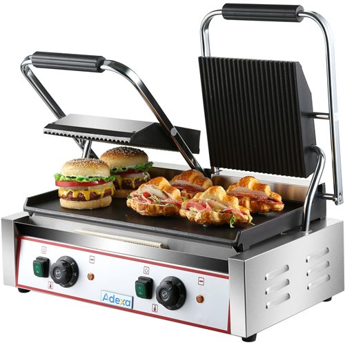 Heavy Duty Twin Panini Contact grill  Ribbed/Smooth 3.6kW Dual Zone | Stalwart DA-HEG813A