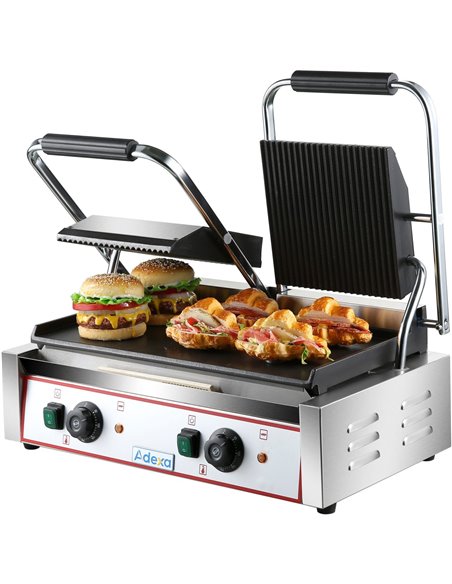Heavy Duty Twin Panini Contact grill  Ribbed/Smooth 3.6kW Dual Zone | Stalwart DA-HEG813A