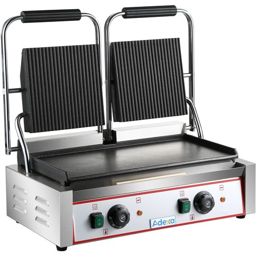 Heavy Duty Twin Panini Contact grill  Ribbed/Smooth 3.6kW Dual Zone | Stalwart DA-HEG813A