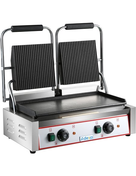 Heavy Duty Twin Panini Contact grill  Ribbed/Smooth 3.6kW Dual Zone | Stalwart DA-HEG813A