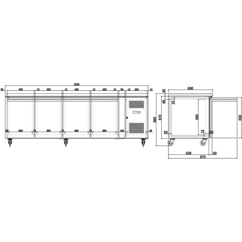 Professional Refrigerated Counter 4 doors Depth 600mm | Stalwart DA-THSNACK4100TN