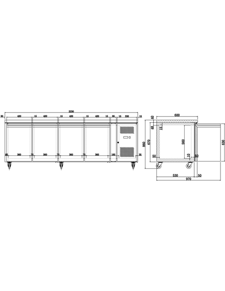 Professional Refrigerated Counter 4 doors Depth 600mm | Stalwart DA-THSNACK4100TN