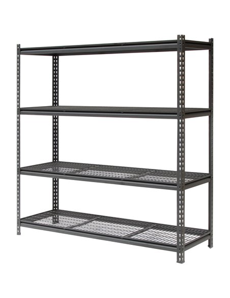 Professional Heavy Duty Shelving Unit Powder Coated Steel 1820x540x1830mm 4 shelves Black | Stalwart DA-FUJI403