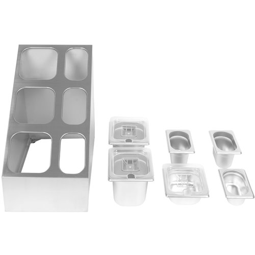 Commercial Condiment Pan Holder including 3xGN1/6  3xGN1/9 pans with recess lids &amp ladles | Stalwart DA-CHM01