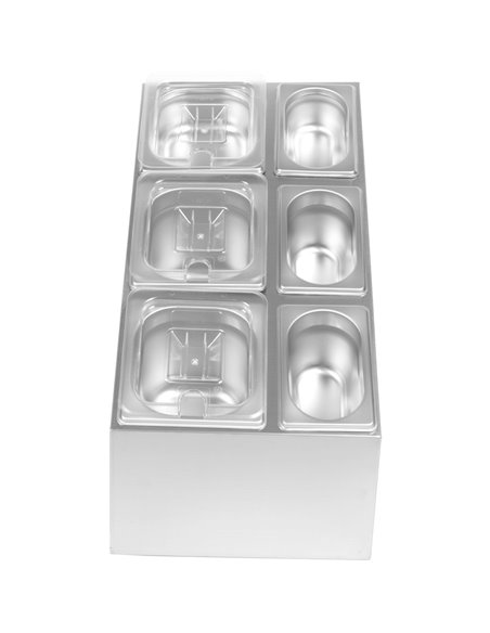 Commercial Condiment Pan Holder including 3xGN1/6  3xGN1/9 pans with recess lids &amp ladles | Stalwart DA-CHM01D