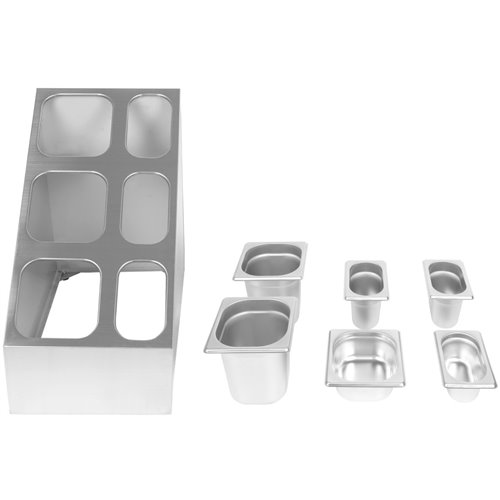 Commercial Condiment Pan Holder including 3xGN1/6  3xGN1/9 pans &amp ladles | Stalwart DA-CHM01DPCFL