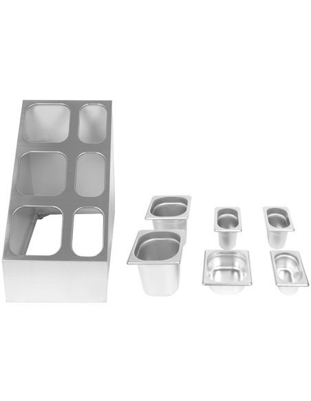 Commercial Condiment Pan Holder including 3xGN1/6  3xGN1/9 pans &amp ladles | Stalwart DA-CHM01PCFL