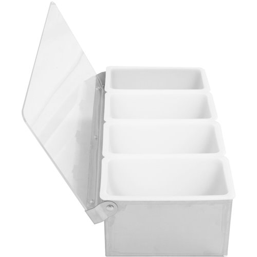 Garnish Tray / Condiment Dispenser with Lid 4 compartments Stainless steel &amp Plastic | Stalwart DA-CHB04