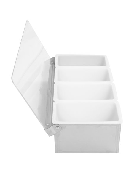 Garnish Tray / Condiment Dispenser with Lid 4 compartments Stainless steel &amp Plastic | Stalwart DA-CHB04