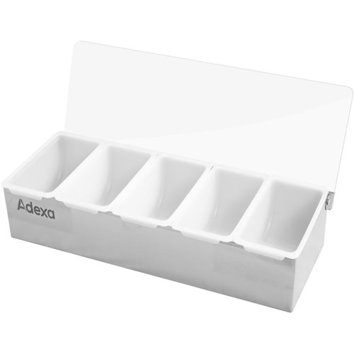 Garnish Tray / Condiment Dispenser with Lid 5 compartments Stainless steel &amp Plastic | Stalwart DA-CHB05