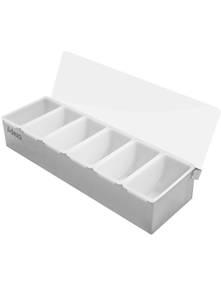 Garnish Tray / Condiment Dispenser with Lid 6 compartments Stainless steel &amp Plastic | Stalwart DA-CHB06