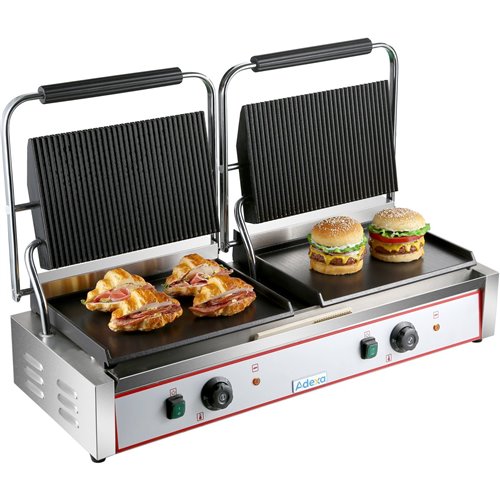 Heavy Duty Twin XL Panini Contact grill Ribbed/Smooth 4.4kW Dual Zone | Stalwart DA-HEG813EA