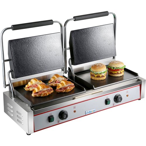 Heavy Duty Twin XL Panini Contact grill Smooth 4.4kW Dual Zone | Stalwart DA-HEG813EB