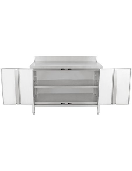 Commercial Worktop Floor Cupboard 2 swing doors Stainless steel 1000x700x850mm Upstand | Stalwart DA-SCP10070BT