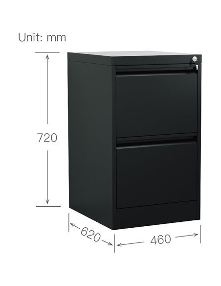 Professional Filing Cabinet 2 drawer 460x620x720mm Black | Stalwart DA-MXDC1BLACK