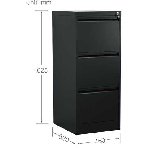 Professional Filing Cabinet 3 drawer 460x620x1025mm Black | Stalwart DA-MXDC2BLACK