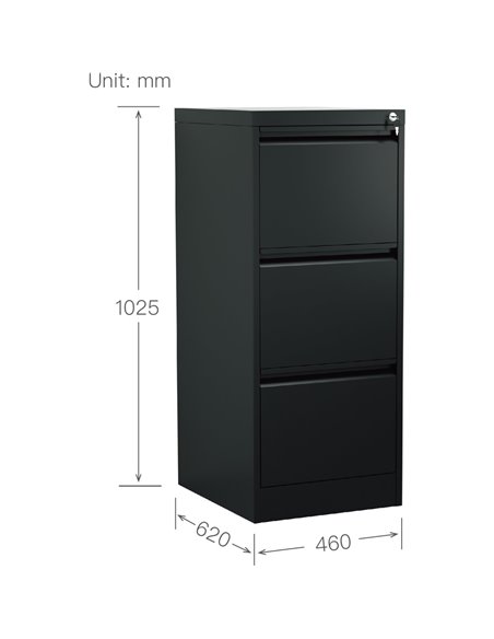 Professional Filing Cabinet 3 drawer 460x620x1025mm Black | Stalwart DA-MXDC2BLACK