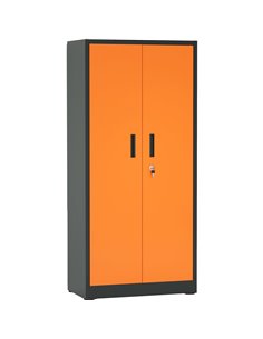 Heavy Duty Grey and Orange 2 Door Lockable Steel Tool Cabinet with 4 Shelves &amp Pegboard 800x400x1800mm | Stalwart DA-SETC1GRE