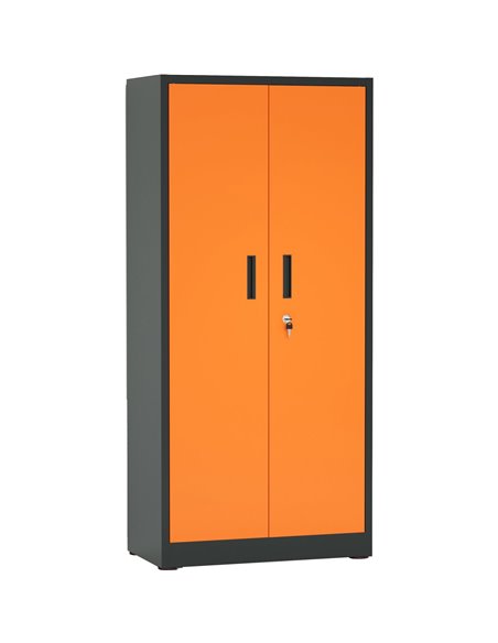 Heavy Duty Grey and Orange 2 Door Lockable Steel Tool Cabinet with 4 Shelves &amp Pegboard 800x400x1800mm | Stalwart DA-SETC1GRE