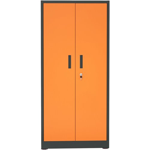 Heavy Duty Grey and Orange 2 Door Lockable Steel Tool Cabinet with 4 Shelves &amp Pegboard 800x400x1800mm | Stalwart DA-SETC1GRE