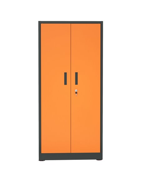 Heavy Duty Grey and Orange 2 Door Lockable Steel Tool Cabinet with 4 Shelves &amp Pegboard 800x400x1800mm | Stalwart DA-SETC1GRE