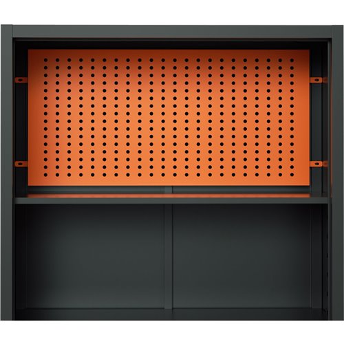 Heavy Duty Grey and Orange 2 Door Lockable Steel Tool Cabinet with 4 Shelves &amp Pegboard 800x400x1800mm | Stalwart DA-SETC1GRE