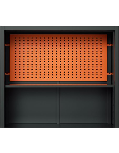 Heavy Duty Grey and Orange 2 Door Lockable Steel Tool Cabinet with 4 Shelves &amp Pegboard 800x400x1800mm | Stalwart DA-SETC1GRE