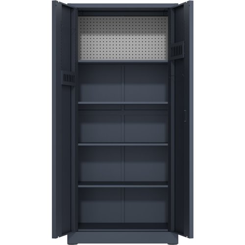 Heavy Duty Grey 2 Door Lockable Steel Tool Cabinet with 4 Shelves &amp Pegboard 800x400x1800mm | Stalwart DA-SETC1GREY